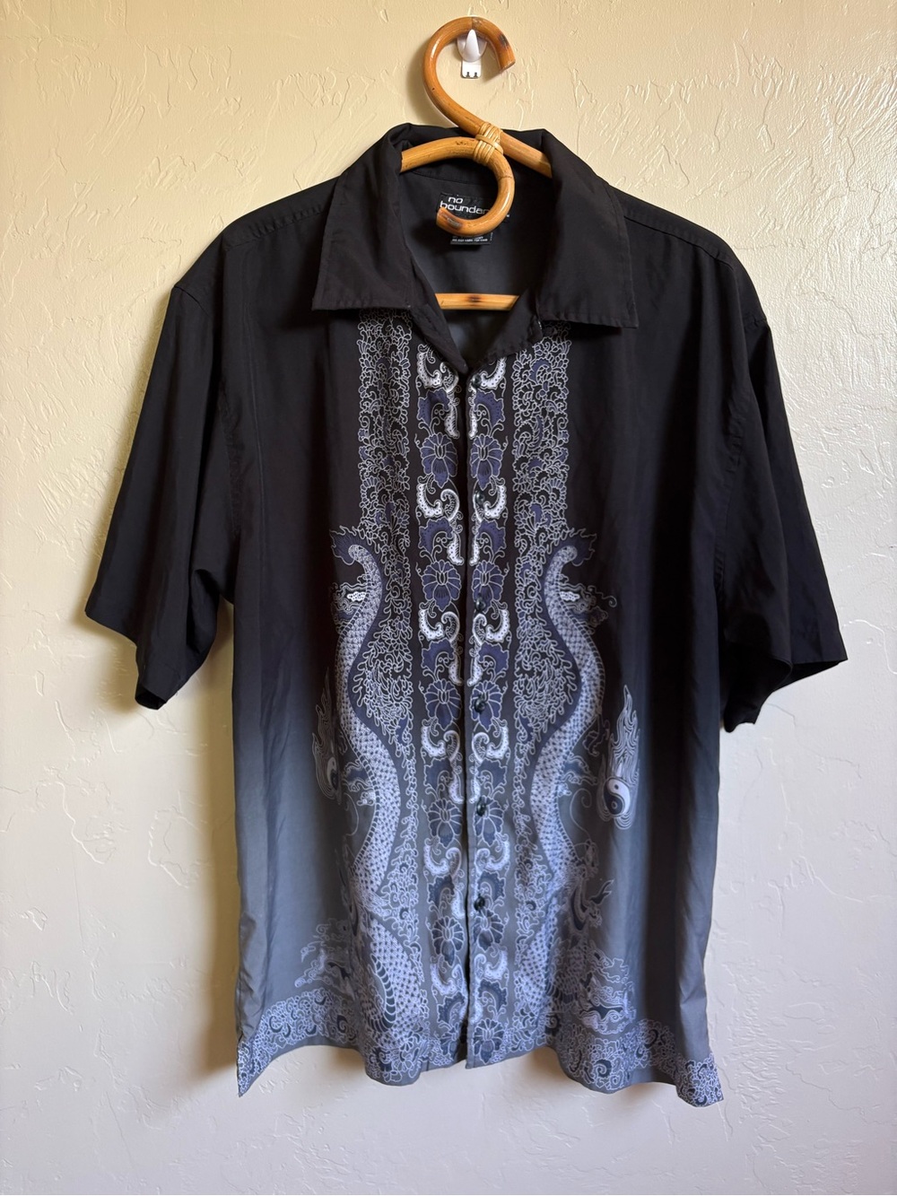 Y2K No Boundaries Short Sleeve Button Down Dragon Yin Yang 2000s Print Size XL